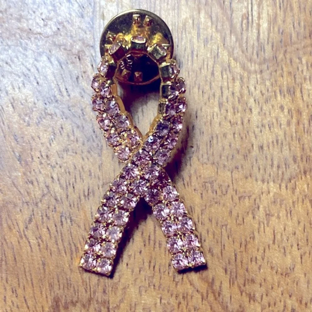 Vintage Ballou Pink Rhinestone Pink Ribbon Breast Cancer Lapel Pin Ladies Brooch